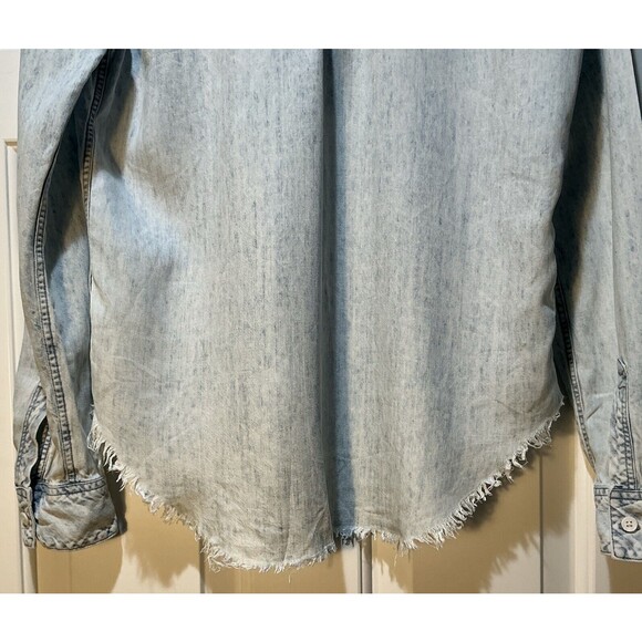 Rails Denim Ingrid Raw Hem Shirt Light Acid Wash Button Up Long Sleeve Sz XS - Picture 5 of 8